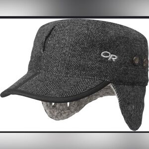 NWT Outdoor Research Yukon Cap in Charcoal Herringbone - Folding Brim & Earflaps